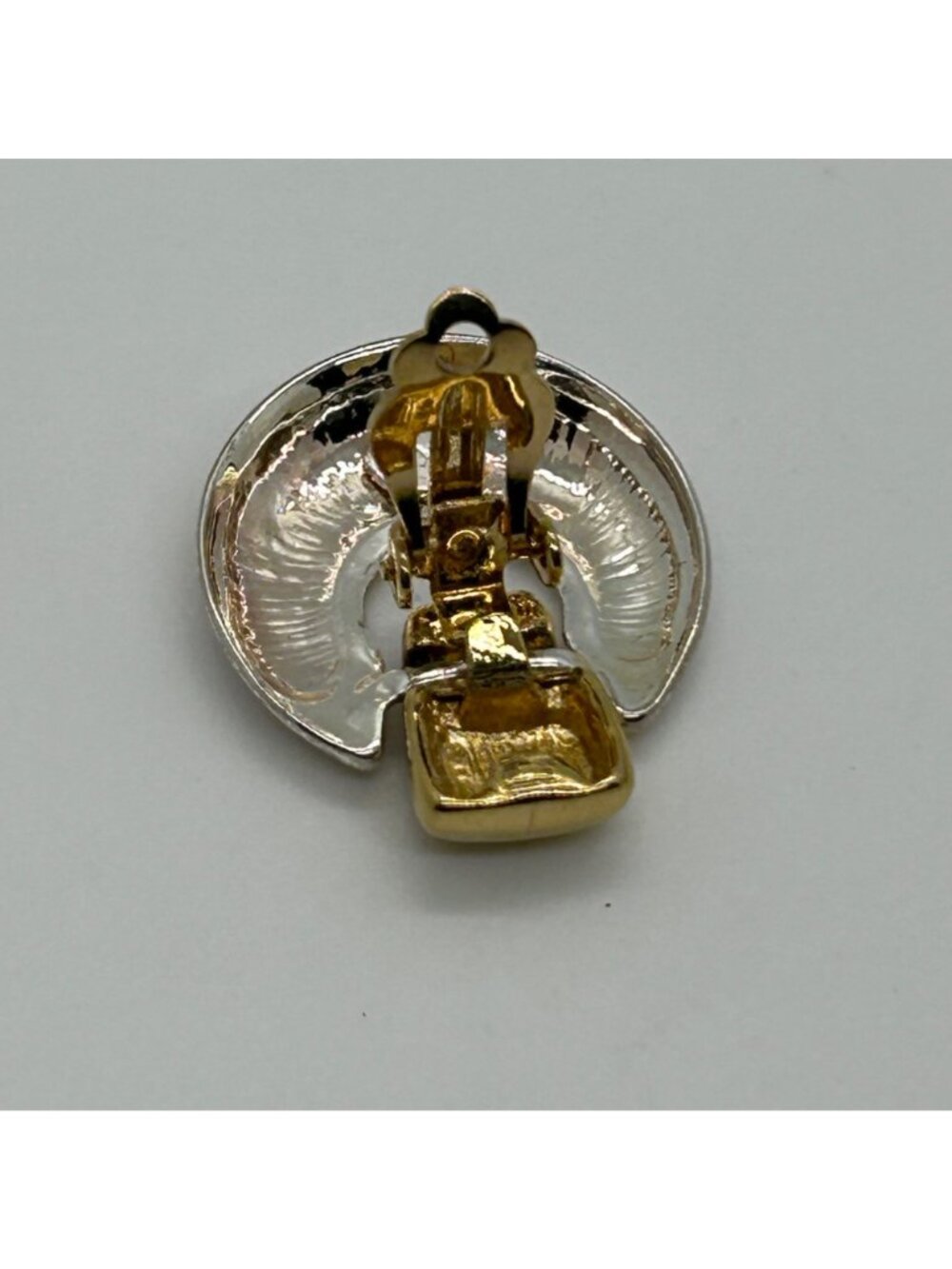 Anne Klein II Clip-On Earrings  Silver & Gold Tone Y2K Door Knockers Vintage - Picture 9 of 13